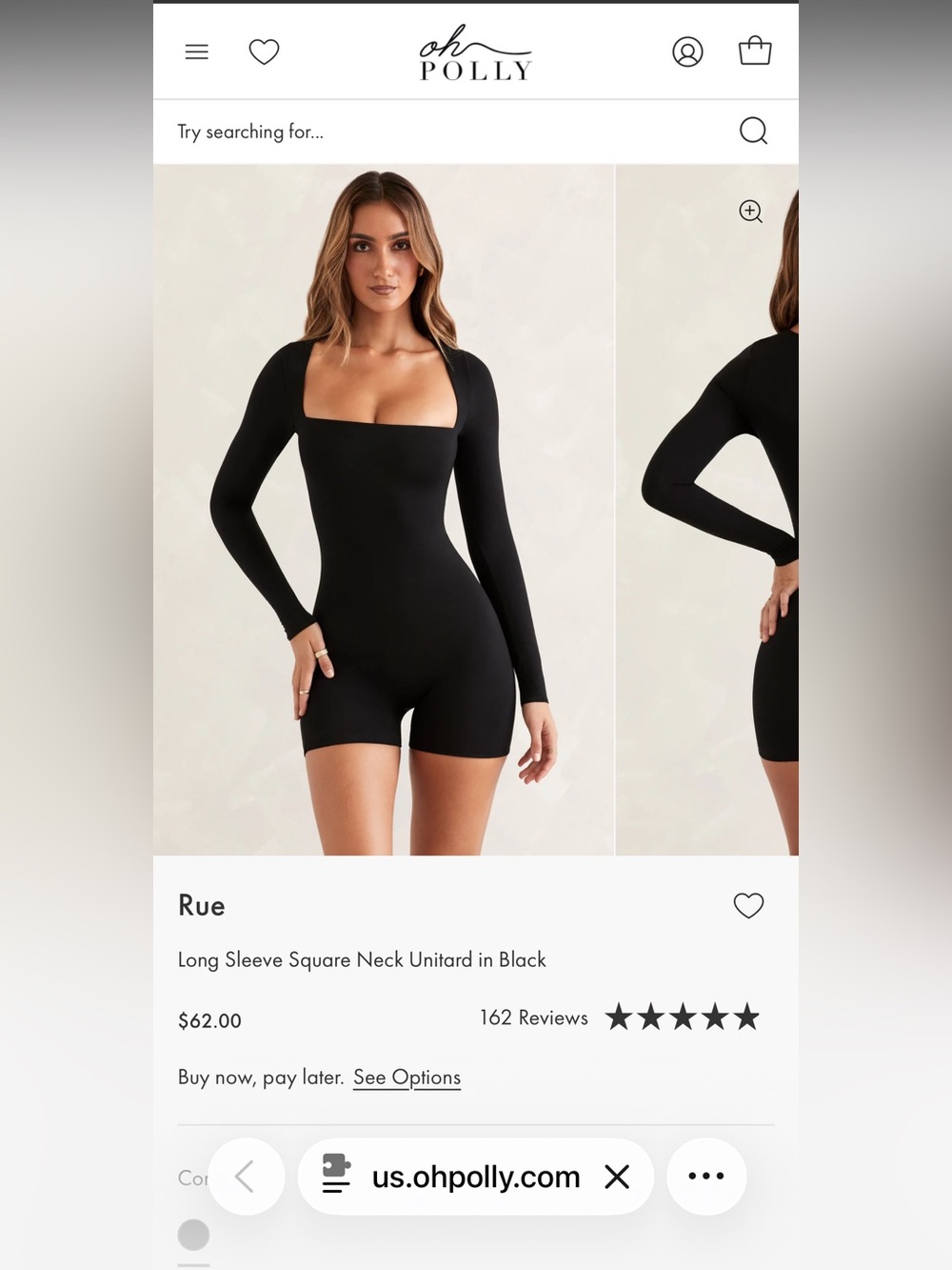 Oh Polly Rue Long Sleeve Square Neck Unitard in Black